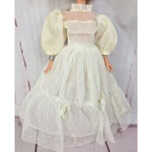 Vtg Clone Barbie Wedding Dress Ribbons Lace Puffy Sleeves No Doll
